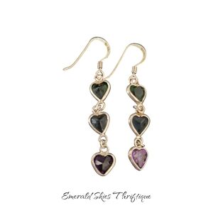 Sterling silver hook heart dangle earrings‎